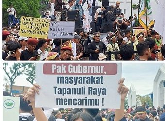 Ribuan massa demo Kantor Gubernur sumut untuk mendesak penutupan PT Toba Pulp Lestari (TPL).