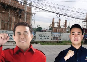 Ketua Komisi 4 DPRD Kota Medan, Paul Mei Anton Simanjuntak dan Wakil Ketua Komisi 4   M. Afri Rizki Lubis mendesak SatPol PP mendindak bangunan perumahan Oasis Delipolitan di Jalan Karya Jaya, Medan Johor. (Foto Romulo)