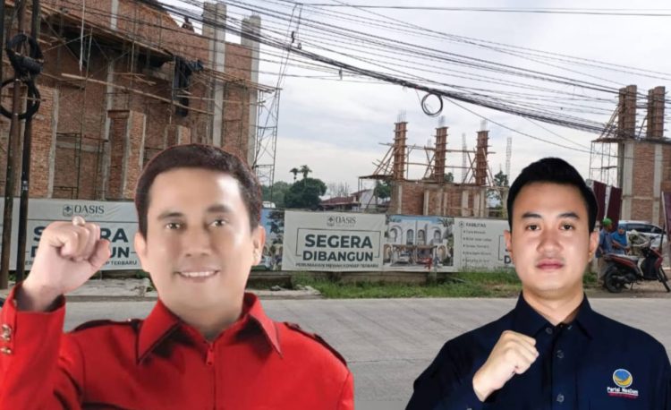 Ketua Komisi 4 DPRD Kota Medan, Paul Mei Anton Simanjuntak dan Wakil Ketua Komisi 4   M. Afri Rizki Lubis mendesak SatPol PP mendindak bangunan perumahan Oasis Delipolitan di Jalan Karya Jaya, Medan Johor. (Foto Romulo)