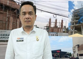Kepala Dinas Perkimcikataru Kota Medan, John Ester Lase beserta sejumlah bangunan bermasalah yang telah mendapatkan surat peringatan ( SP) tapi progres pembangunan tetap berlanjut seperti bangunan doorsmeer mobil di Jln Adam Malik Medan Barat, Perumahan Oasis Deapolitan. (Foto Ist)
