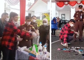 Kasat Resnarkoba AKP Irwanta Sembiring SH. MH saat ikut memusnahkan barang bukti