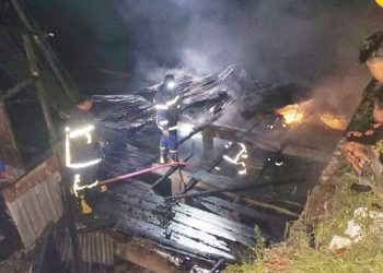 Petugas Damkar saat padamkan kobaran api