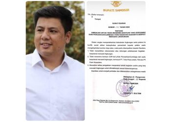 Surat Bupati Samosir Vandiko Gultom. (Foto Ist)