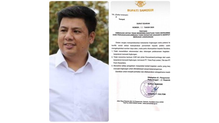 Surat Bupati Samosir Vandiko Gultom. (Foto Ist)