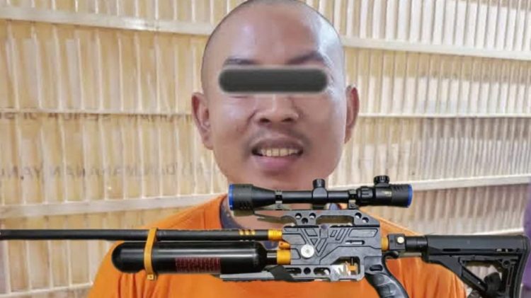 Pelaku penembakan gunakan senapan angin yang ditangkap Polres Tanah Karo dengan menyita barang bukti berupa senapan angin jenis gejluk. (Foto Ist)
