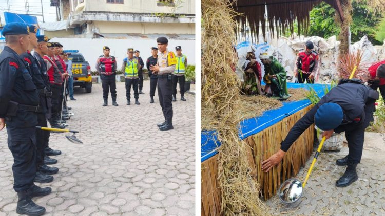 Kasat Samapta AKP Mariduk Tambunan SH. MH bersama Kompi 2 Yon Batalyon B Sat Brimob Polda Sumut Sterilisasi Gereja