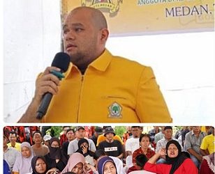 Anggota DPRD Kota Medan El Barino Shah saat pelaksanaan Sosper ke XII Tahun 2025 produk hukum Pemko Medan Perda No 4 Tahun 2012 tentang Sistem Kesehatan Kota Medan di Jl Denai Gang Galon Lingkungan 13 Kelurahan Tegal Sari Mandala 2 Kecamatan Medan Denai (Foto Ist)