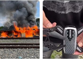 Sat Resnarkoba Polrestabes Medan kembali gerebek sarang narkoba di Bantaran Rel Kereta Api Tembung, tepatnya di Jalan Pancasila Gg Pinguin temukan drone dan bakar barak narkoba. (Foto Ist)