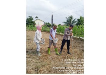 Bhabinkamtibmas Kelurahan Baru AIPDA Yudi Patra sambangi lahan warga binaan Bapak Manurung di Jalan Haranggaol