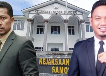 Rudi Zainal Sihombing SH. MH dan Dwi Ngai Sinaga SH MH kuasa hukum Kadis PMD Samosir yang ditahan Kejari Samosir atas dugaan korupsi Penyaluran Bantuan Pemulihan Ekonomi Masyarakat Korban Bencana (PENA) yang bersumber dari APBN Kementerian Sosial RI Tahun Anggaran 2024. (Foto Ist)