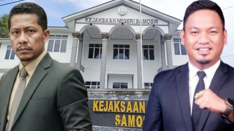 Rudi Zainal Sihombing SH. MH dan Dwi Ngai Sinaga SH MH kuasa hukum Kadis PMD Samosir yang ditahan Kejari Samosir atas dugaan korupsi Penyaluran Bantuan Pemulihan Ekonomi Masyarakat Korban Bencana (PENA) yang bersumber dari APBN Kementerian Sosial RI Tahun Anggaran 2024. (Foto Ist)