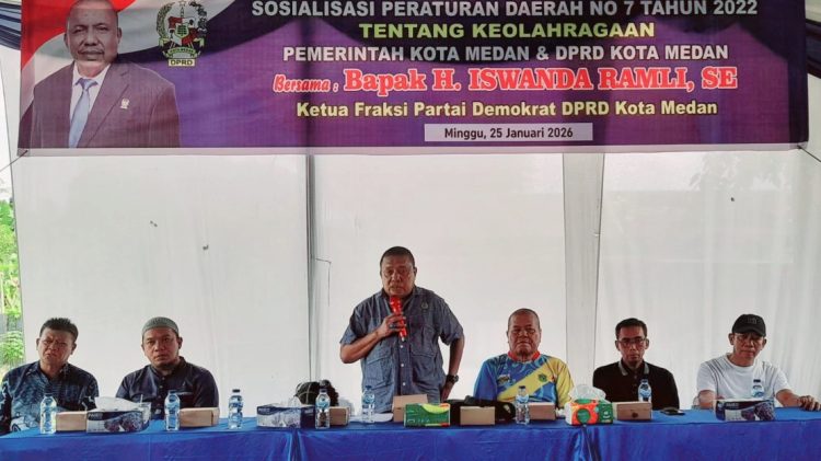 Anggota DPRD Medan H. Iswanda Ramli SE saat sosialisasi ke 1 Tahun 2026 Perda No. 7 Tahun 2022 tentang Keolahragaan. (Foto Ist)