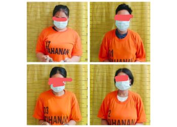 4 orang ibu rumah tangga (IRT) pengedar ekstasi yang ditangkap personel Polres Binjai. (Foto Ist)