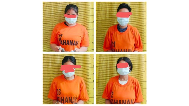 4 orang ibu rumah tangga (IRT) pengedar ekstasi yang ditangkap personel Polres Binjai. (Foto Ist)