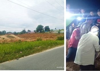 Lokasi Tanah Uruk tanpa pagar pengaman (TKP) dan jenajah korban saat dievakuasi setelah ditemukan tertimbun
