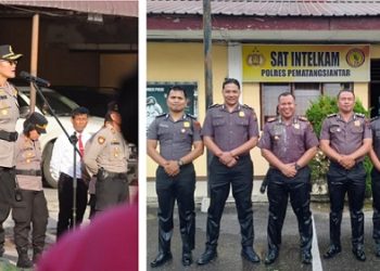 Kasat Intelkam AKP Hary Isdyanto bersama KBO IPTU Saji dan 4 personil naik pangkat yang dipimpin Kapolres ematangsiantar AKBP Sah Udur T.M. Sitinjak SH. SIK. MH