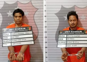 Dua pelaku pencurian besi tower yang ditangkap Polsek Medan Tuntungan. (Foto Ist)