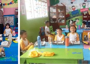 Bhabinkamtibmas Kelurahan Siopat Suhu AIPDA V.R Saragih G. S.T melakukan monitoring distribusi Makanan Gizi Gratis (MBG) di Taman Kanak kanak (TK) Kemala Bhayangkari 6 Pematangsiantar