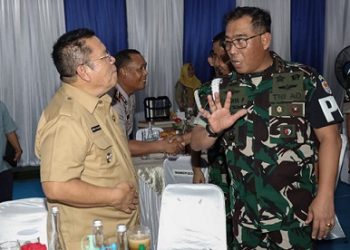Wali Kota Pematangsiantar Wesly Silalahi SH MKn dan Danpuspomad Mayjen TNI Eka Wijaya Permana SH dan jajarannya, di Mako Denpom I/1 Pematangsiantar
