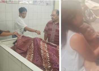 Jenajah korban saat di ruangan jenajah RSUD dr Djasamen Saragh dan nenek kandung korban Rista boru Sinaga menangis histeris