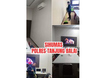 Sie Humas Polres Tanjungbalai saat bersihan ruangan