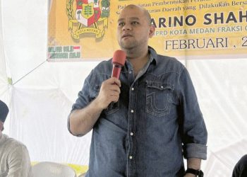 Anggota DPRD Medan, El Barino Shah, S.H.M.H saat Sosper produk hukum Pemko Medan Perda No 10 Tahun 2021 tentang ketentraman dan ketertiban umum (Trantibum). (Foto Ist)