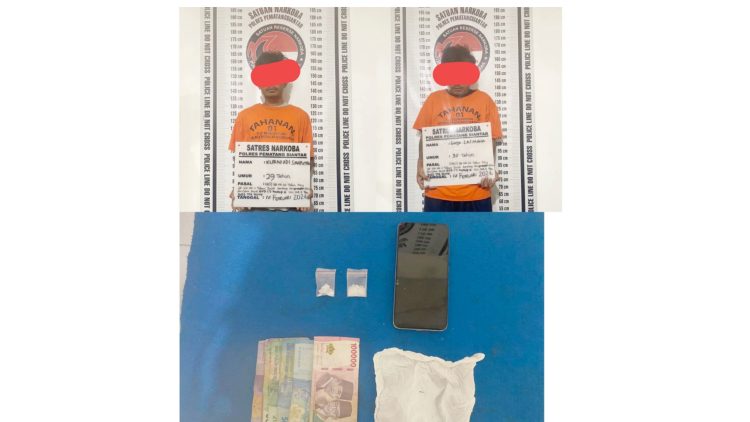 Kedua tersangka GL dan KS beserta barang bukti diamankan di Sat Resnarkoba Polres Pematangsiantar