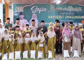 Kapolres Simalungun Ajak Masyarakat Bersatu Perangi Narkoba saat menyantuni anak yatim