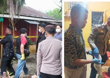 Personil piket Polsek Siantar Martoba dipimpin Wakapolsek IPTU Hendryanto Sihombing dan Kanit Rekrim IPDA Juhandya Malau SH saat cek TKP