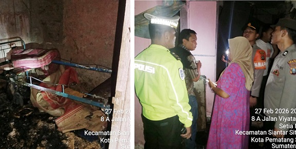 Personil piket Polres Pematangsiantar dan Polsek Siantar Martoba saat cek TKP
