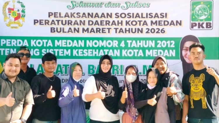 Anggota DPRD Kota Medan Lailatul Badri saat Sosper ke III Tahun 2026 produk hukum Pemko Medan Perda No 4 Tahun 2012 tentang Sistem Kesehatan Kota Medan. (Foto Ist)