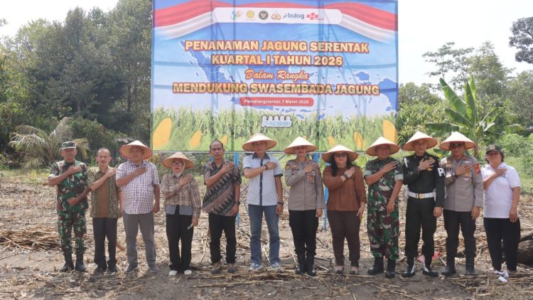 Kapolres Pematangsiantar AKBP Sah Udur T.M. Sitinjak SH. SIK. MH bersama Forkopimda Kota Pematangsiantar melaksanakan penanaman jagung serentak kuartal I tahun 2026