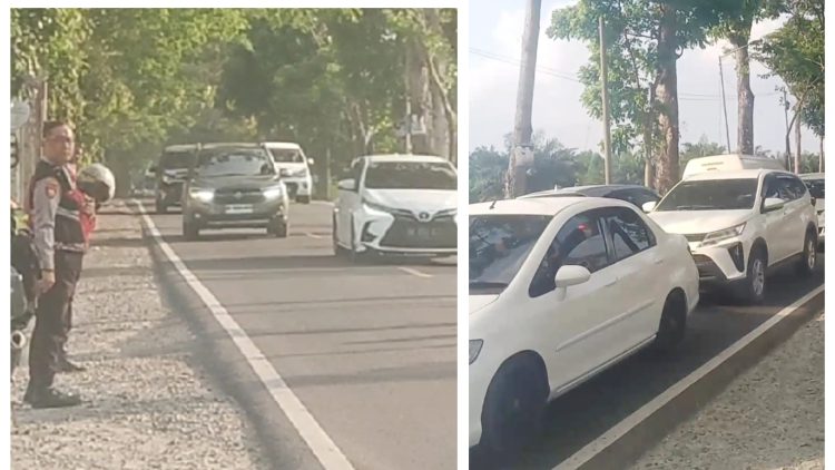 Personil Polres Pematangsiantar saat memulai One Way dari Jalan Parapat Simpang Mesjid Al Hadi