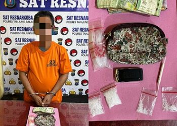 Tersangka K alias Adi Lele beserta barang bukti