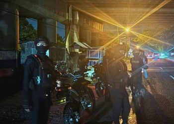 Personel Batalyon A Pelopor Satuan Brimob Polda Sumut patroli skala besar dalam rangka Kegiatan Rutin Yang Ditingkatkan (KRYD). (Foto Ist)