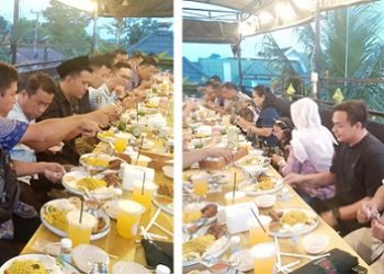 Kasat Samapta AKP Mariduk Tambunan SH. MH bersama KBO IPTU Pitra Jaya SP SH, jajaran kanit, bintara hingga PHL saat buka puasa bersama