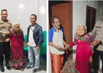 Padal Pos Pam I Sigagak IPDA Leo Tambunan SH bersama personil saat mempertemukan seorang nenek dengan keluarganya