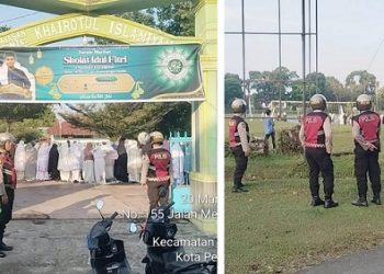 Tim Pencet dipimpin Kanit Patroli IPDA Vernando P. Sinaga melaksakanakan patroli amankan Sholat Idul Fitri 1447 H