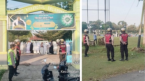 Tim Pencet dipimpin Kanit Patroli IPDA Vernando P. Sinaga melaksakanakan patroli amankan Sholat Idul Fitri 1447 H