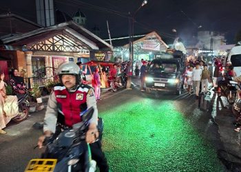 Personil Polres Pematangsiantar Pengamanan Gebyar Tabligh Akbar Pawai Obor Sambut Idul Fitri Tahun 1147 H Remaja Masjid Nurul Hadi