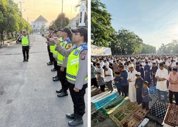 Kanit 1 Sat Renarkoba IPDA Warman Siallagan SH pimpin pengamanan Sholat Idul Fitri 1447 H di Lapangan H. Adam Malik