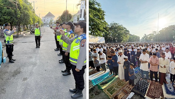 Kanit 1 Sat Renarkoba IPDA Warman Siallagan SH pimpin pengamanan Sholat Idul Fitri 1447 H di Lapangan H. Adam Malik