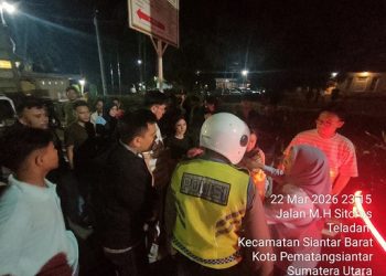 Personil piket Pamapta saat cek laporan keributan di Jalan MH. Sitorus Simpang Jalan Gunung Simanuk Manuk