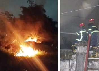 Petugas Damakar saat padamkan kebakaran Ilalang