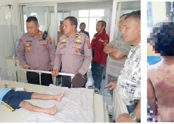Kapolsek Siantar Marihat AKP David Eka Putra SH bersama para Kanit saat cek korban opname di RSUD dr Djasamen Saragih