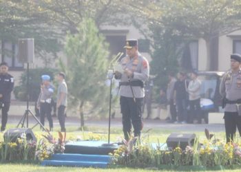 Kapolda Sumut Irjen Pol. Whisnu Hermawan Februanto saat apel akbar Sabuk Kamtibmas Polda Sumut di Lapangan Mapolda Sumut,