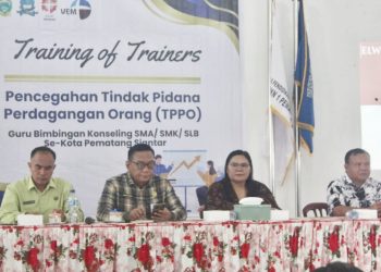 Kegiatan Training of Trainers atau ToT Pencegahan TPPO yang diikuti para guru Bimbingan Konseling atau BK SMA/SMK/SLB se-Kota Pematangsiantar,