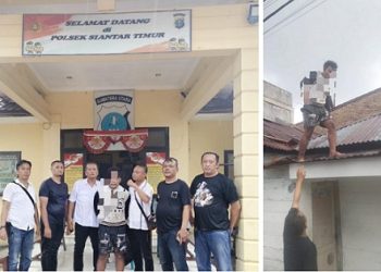 Tersangka AZT diringkus Kanit Reskrim IPDA B. Situngkri SH bersama tim dan Unit Reskrim Polsek Siantar Timur saat coba kabur lewat atap seng