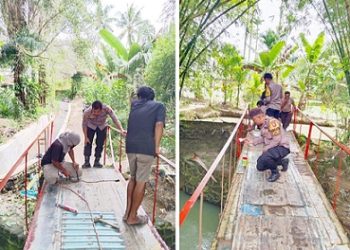 Kapolsek Siantar Martoba AKP Martua Manik SH MH Bersama Personil Perbaiki Jembatan Rusak di Jalan Suka Dame