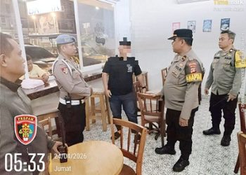 personil piket Pamapta dipimpin IPDA Putra Sormin dan Polsek Siantar Timur respon cepat pengecekan adanya keributan diparkiran Batavia Hotel